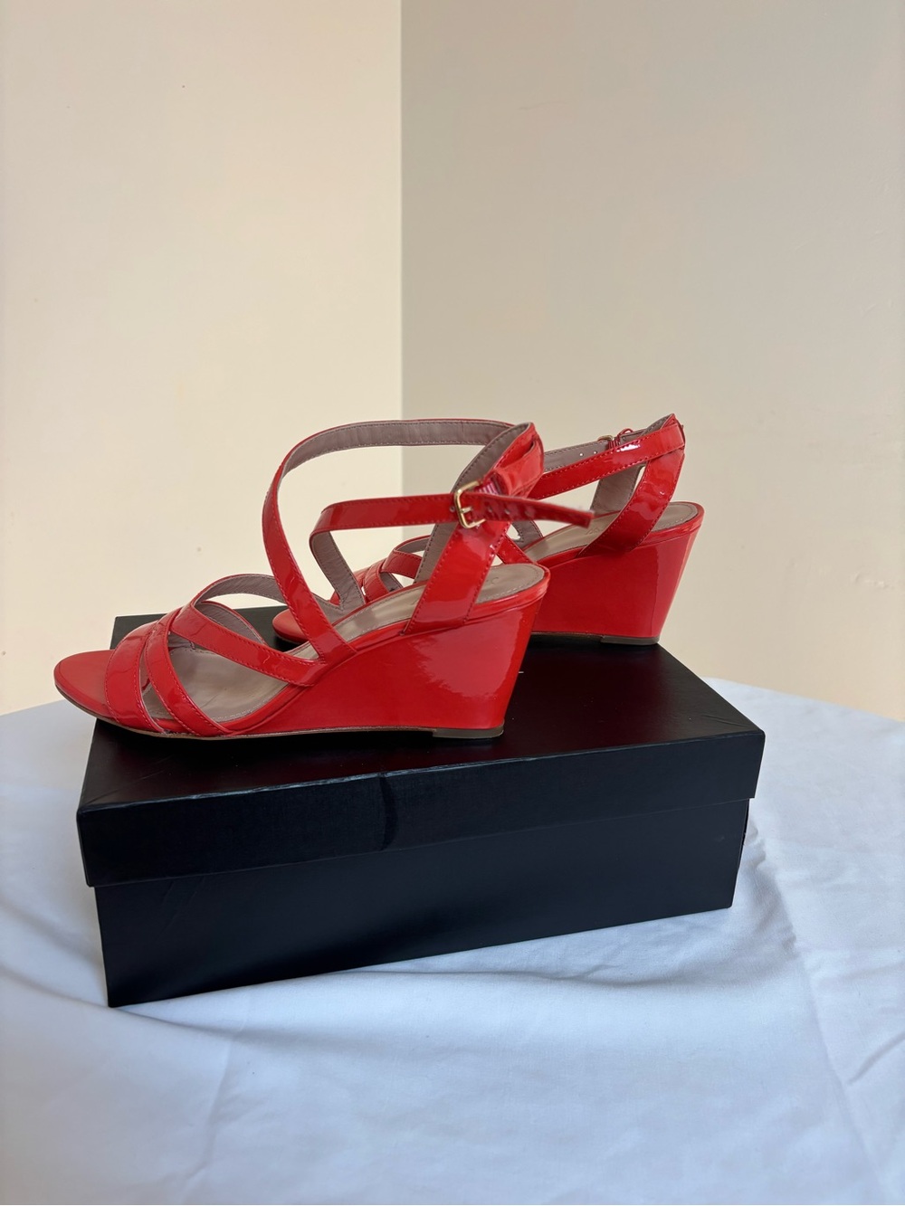 J. Crew Patent Leather Strappy Wedge Sandals in Blood Orange - Women’s Size 8.5M - Picture 3 of 12